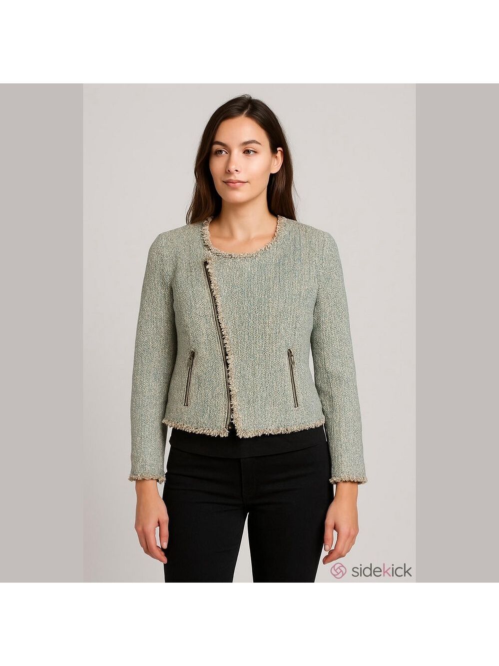 Leifsdottir Anthropologie Tweed Moto Jacket Fringe Pastels Zip Size 8